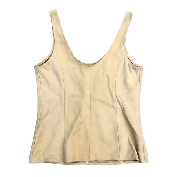 MICHAEL HOBAN Tops - MICHAEL HOBAN Women's Vintage 90s SMALL North Beach Leather Tan Tank Top Shirt﻿